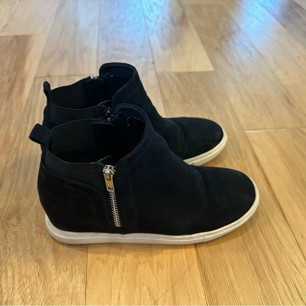 Black suede wedge boots with zippers; women’s size 9; gently used. - Picture 4 of 5
